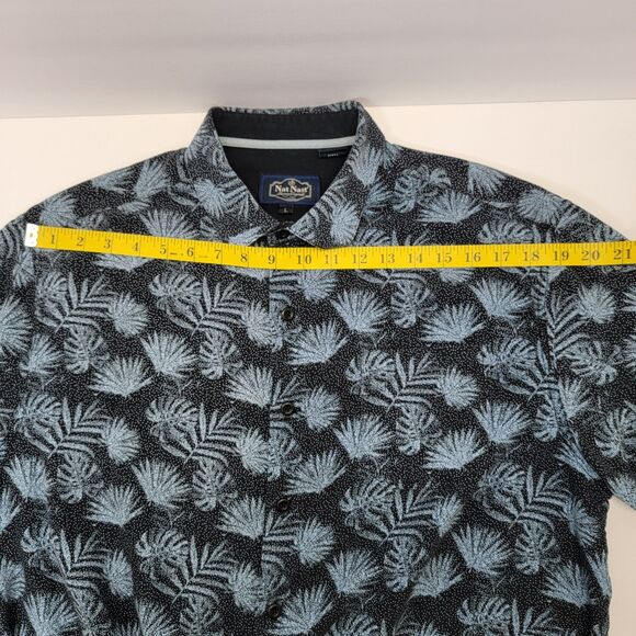 Nat Nast Shirt Mens Large Blue Palm Leaf Pattern Silk Cotton Button Up Resort - Picture 9 of 14